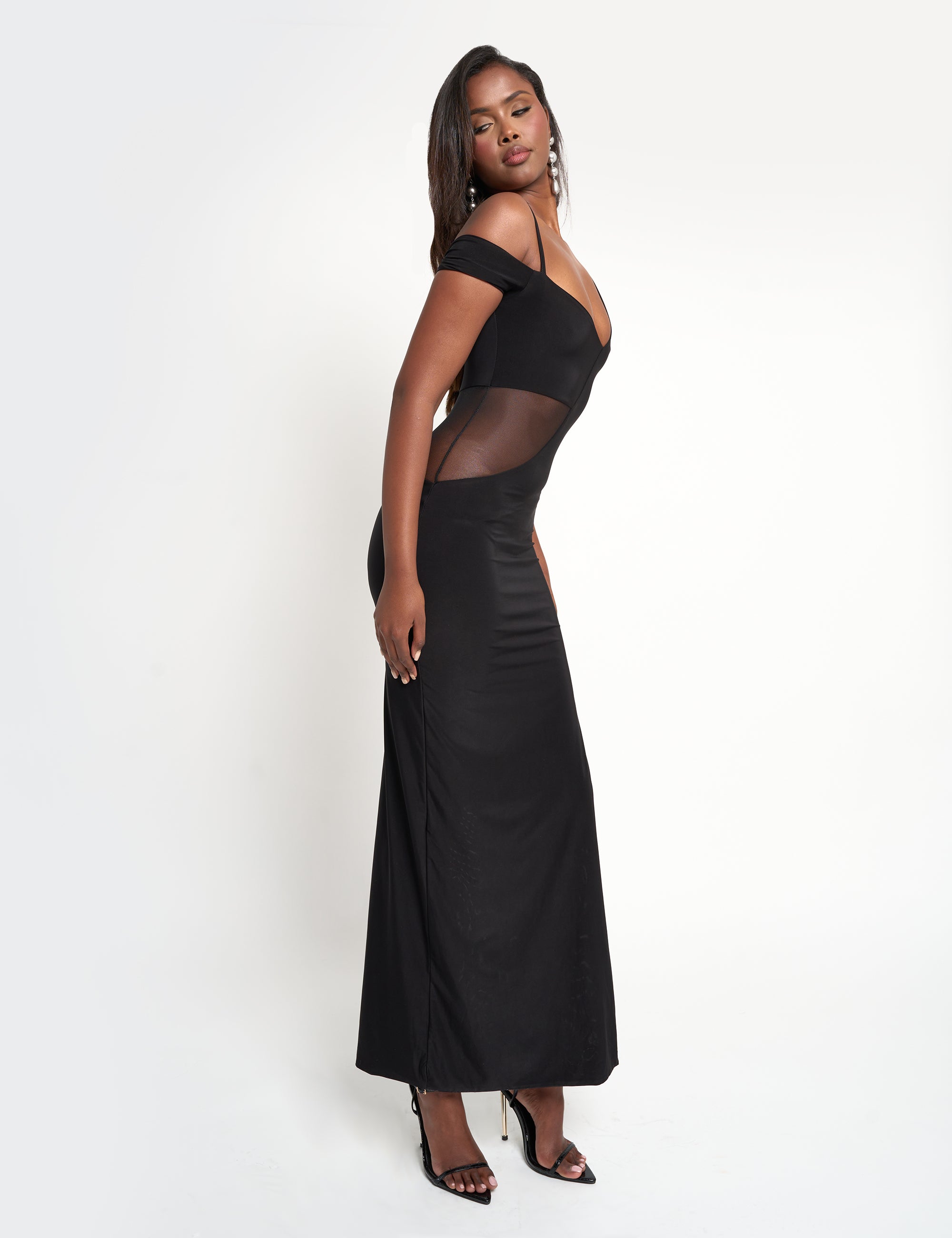 Slinky Mesh Cut Out Maxi Dress Black | Public Desire Slinky Mesh Cut Out Maxi Dress Black | Public Desire