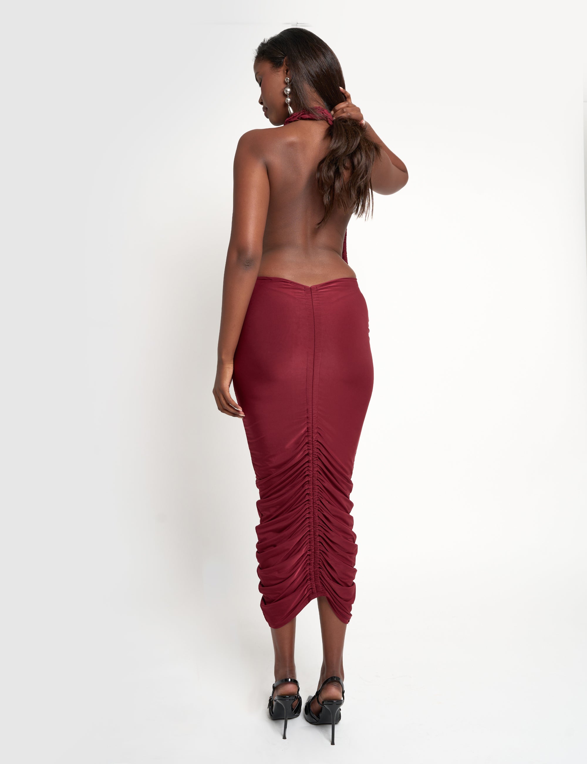 Ruffle Plunge Maxi Dress Burgundy | Public Desire Ruffle Plunge Maxi Dress Burgundy | Public Desire