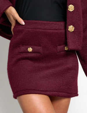 Gold Button Detail Skirt Burgundy Public Desire