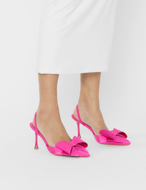 Loren Fuchsia Satin Bow Detail Slingback Court Mid Heels