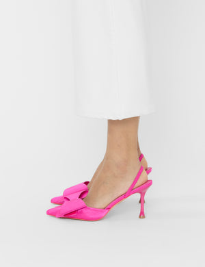 Loren Fuchsia Satin Bow Detail Slingback Court Mid Heels