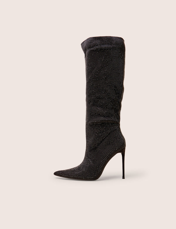 Lothario Black Diamante Knee High Boots