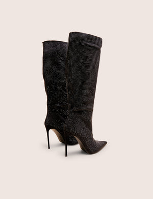 Lothario Black Diamante Knee High Boots