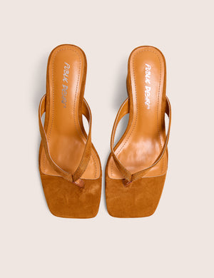 Luisa Tan Faux Suede Flip Flop Wedge Heels
