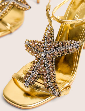 Lumi Gold Starfish Detail Tie High Heels