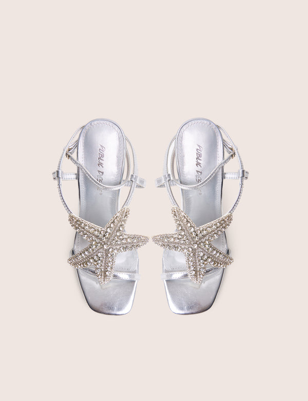 Lumi Silver Starfish Detail Tie High Heels