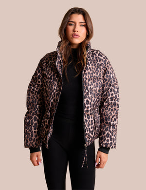 Padded Puffer Coat Leopard Print
