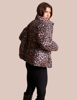 Padded Puffer Coat Leopard Print