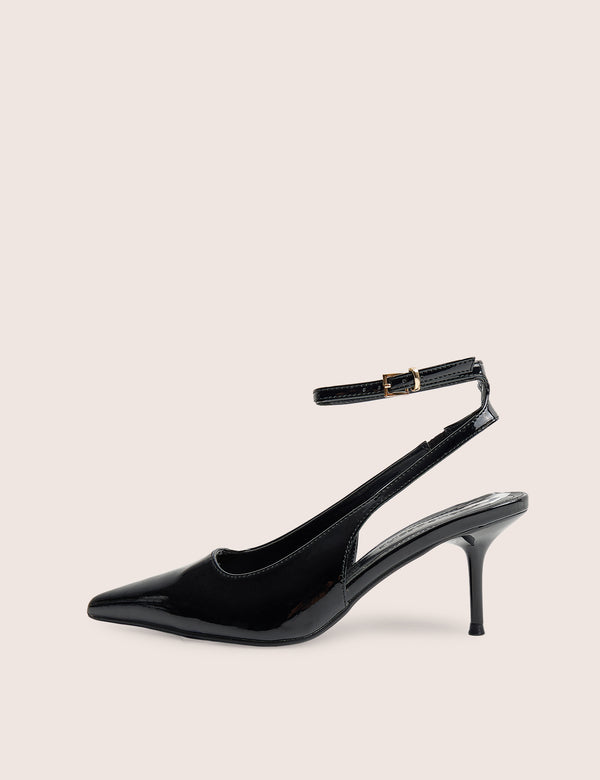 Louis Black Ankle Strap Court Mid Heels