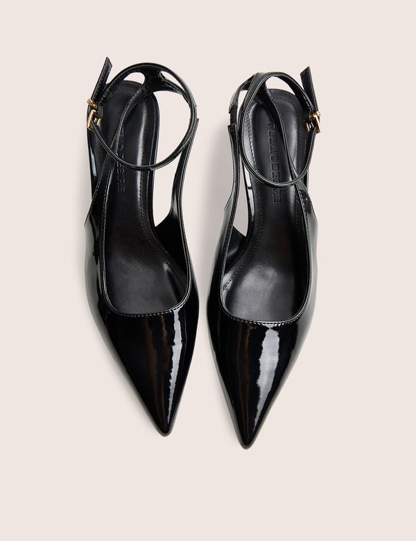 Louis Black Ankle Strap Court Mid Heels
