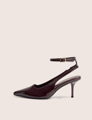 Louis Burgundy Patent Ankle Strap Court Mid Heel