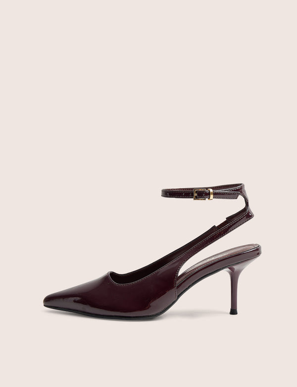 Louis Burgundy Patent Ankle Strap Court Mid Heel