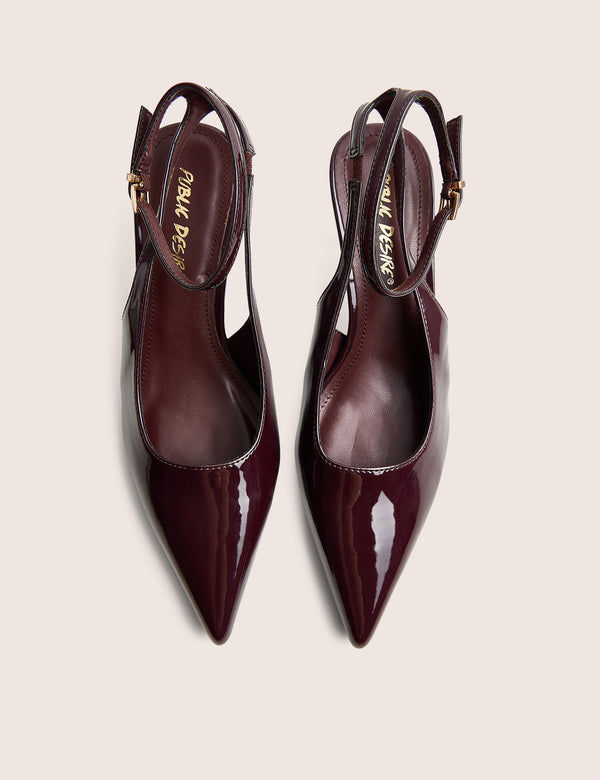 Louis Burgundy Patent Ankle Strap Court Mid Heel