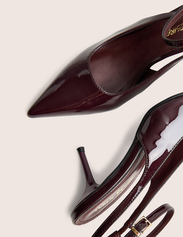 Louis Burgundy Patent Ankle Strap Court Mid Heel