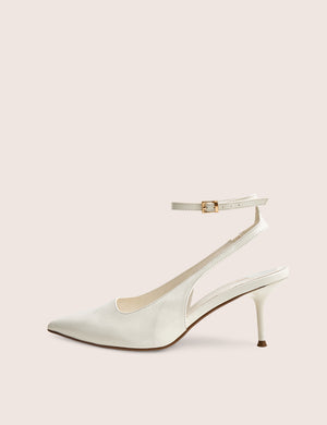 Louis Off White Patent Ankle Strap Court Mid Heel