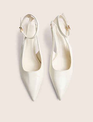 Louis Off White Patent Ankle Strap Court Mid Heel