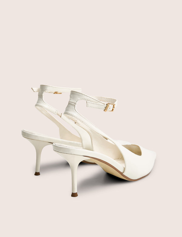 Louis Off White Patent Ankle Strap Court Mid Heel