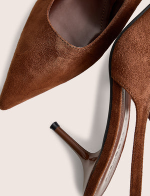 Louis Chocolate Suedette Ankle Strap Court Mid Heels