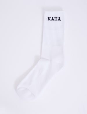 One Pair Kaiia Logo Longline Socks White & Black