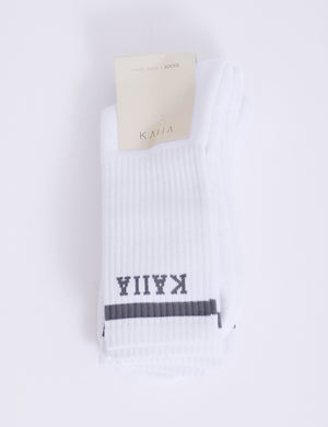 Pack of Three Kaiia Logo Sport Stripe Longline Socks White & Grey
