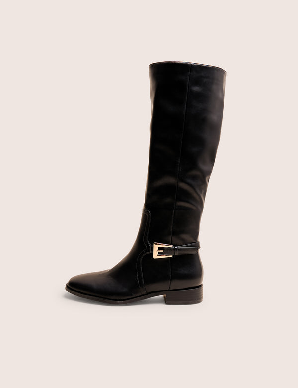 Mackie Black Pu Buckle Detail Knee High Riding Boot