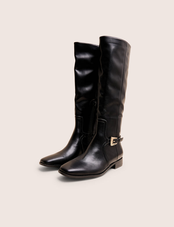 Mackie Black Pu Buckle Detail Knee High Riding Boot