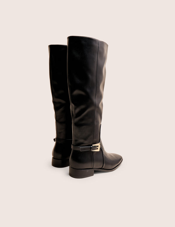 Mackie Black Pu Buckle Detail Knee High Riding Boot