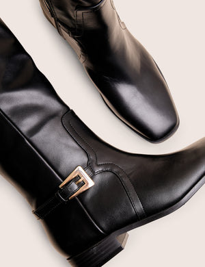 Mackie Black Pu Buckle Detail Knee High Riding Boot