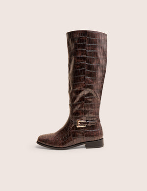 Mackie Brown Croc Buckle Detail Knee High Riding Boot