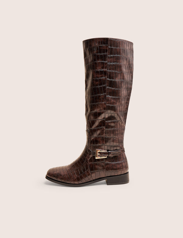 Mackie Brown Croc Buckle Detail Knee High Riding Boot