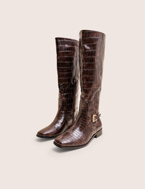 Mackie Brown Croc Buckle Detail Knee High Riding Boot