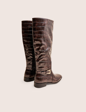 Mackie Brown Croc Buckle Detail Knee High Riding Boot