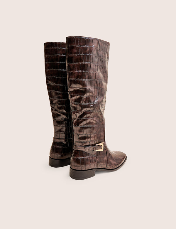 Mackie Brown Croc Buckle Detail Knee High Riding Boot