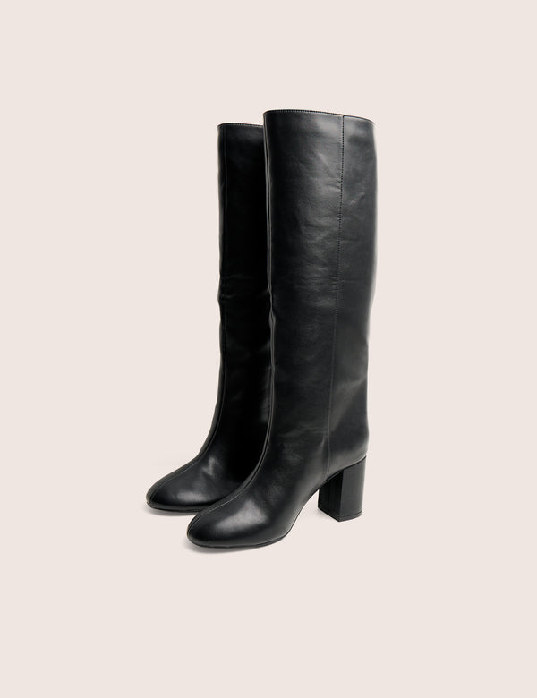 Maison Black Pu Knee High Block Heeled Boots