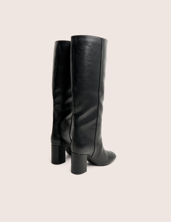Maison Black Pu Knee High Block Heeled Boots