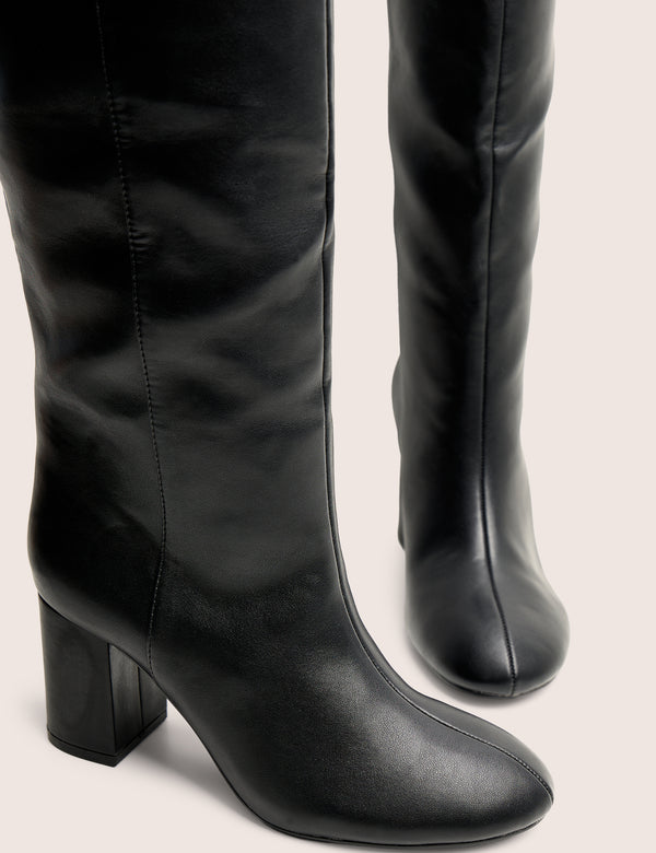 Maison Black Pu Knee High Block Heeled Boots