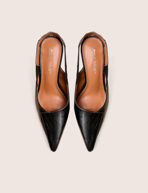 Malia Vintage Black Fold Over Detail Cushioned Slingback Court Heels