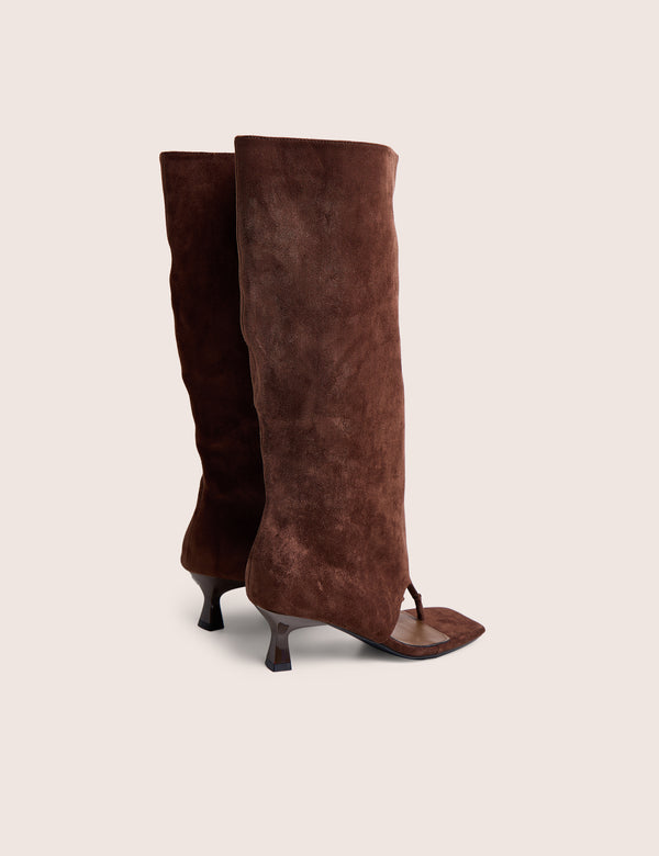 Margot Chocolate Peep Toe Knee High Boots