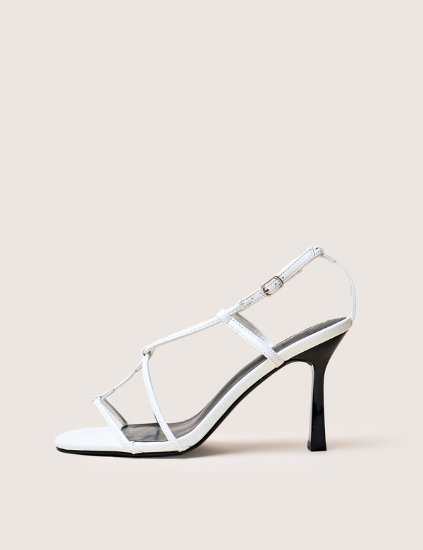 Marie White Pu T Bar Strappy Mid Heels