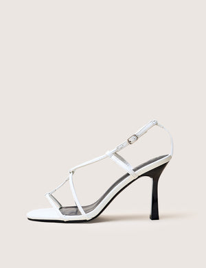 Marie White Pu T Bar Strappy Mid Heels