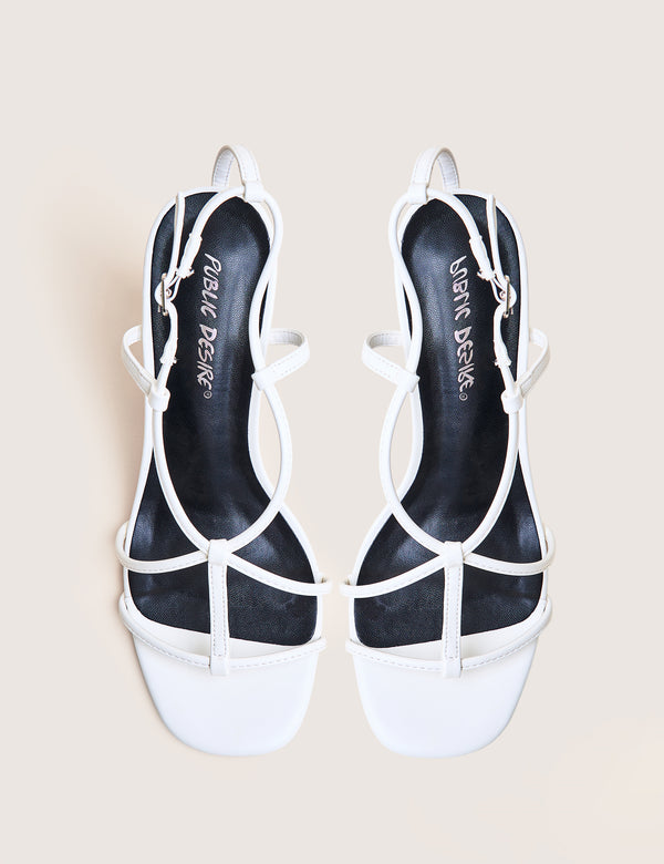 Marie White Pu T Bar Strappy Mid Heels