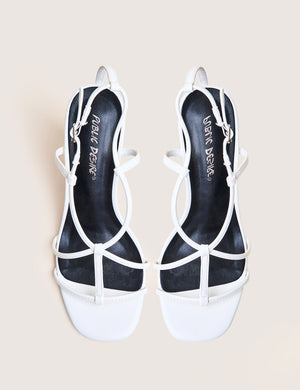 Marie White Pu T Bar Strappy Mid Heels