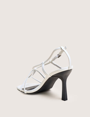 Marie White Pu T Bar Strappy Mid Heels
