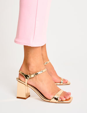 Maryse Gold Mirror Pu Barely There Mid Block Heels