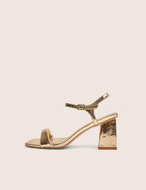 Maryse Gold Mirror Pu Barely There Mid Block Heels