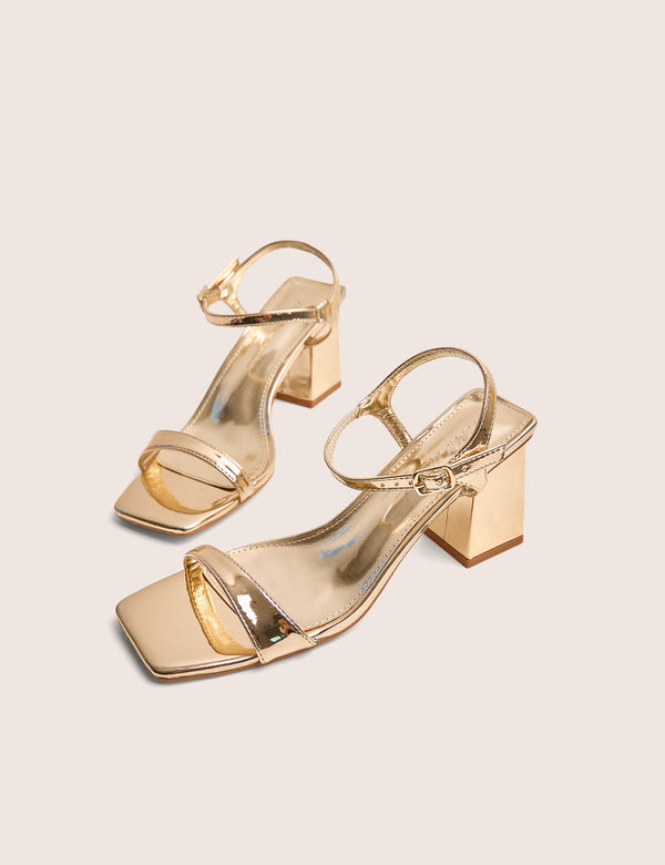 Maryse Gold Mirror Pu Barely There Mid Block Heels