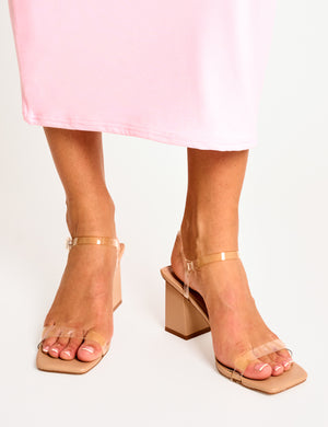 Maryse Nude Perspex Pu Barely There Mid Block Heels