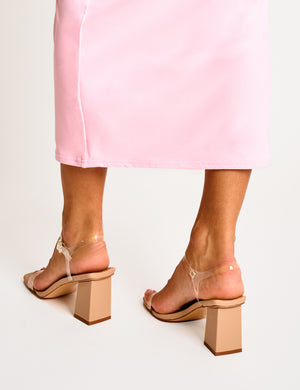 Maryse Nude Perspex Pu Barely There Mid Block Heels