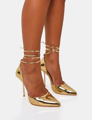 Masterpiece Gold Metallic Mirror Pointed Toe Court Stiletto Heels