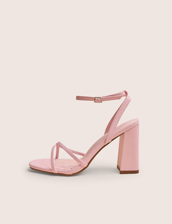 Matilda Baby Pink Pu Strappy Block High Heels